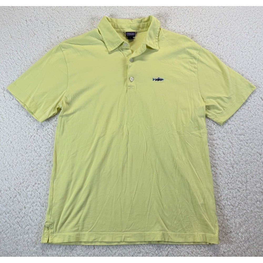 Patagonia Mens Organic Cotton Trout‎ Logo Polo Shirt Yellow Size M